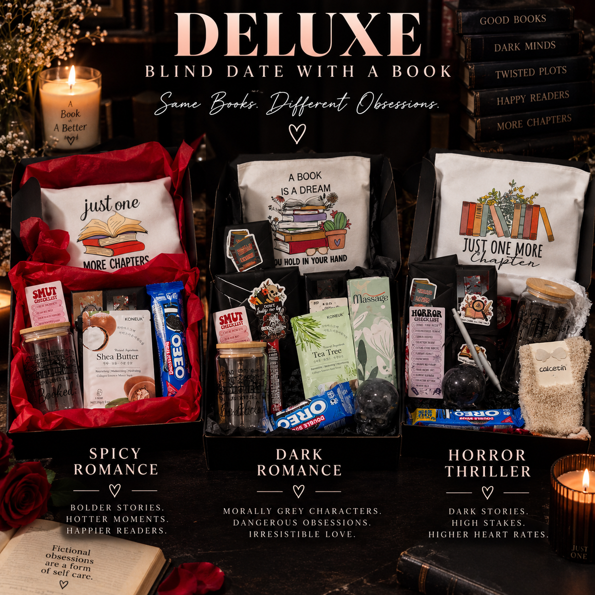 Deluxe Blind Date With a Book Box | Horror/Thriller, Spicy Romance or Dark Romance | Book Lover Gift Box