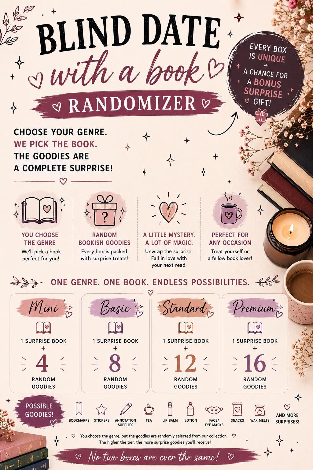 Blind Date With A Book Randomizer | Choose Genre, Mystery Book Box, Bookish Gifts